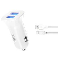 XO car charger TZ10 2x USB 2,4A + USB-C cable white