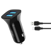 XO car charger TZ10 2x USB 2,4A + USB-C cable black